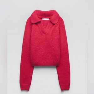 Cropped Polo knit sweater (with collar)